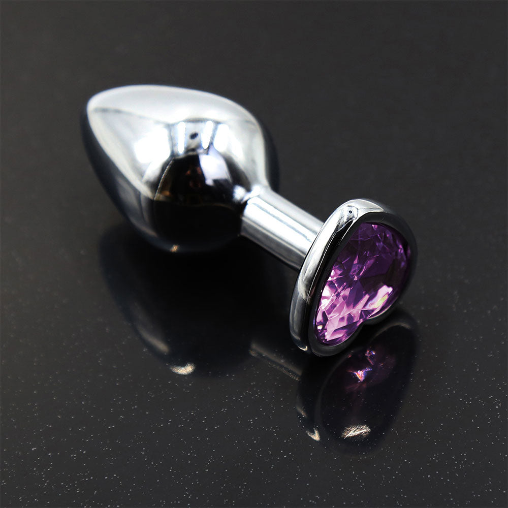 SMALL Heart Base Metal butt plug Sparkling Purple 7 cm - image 2