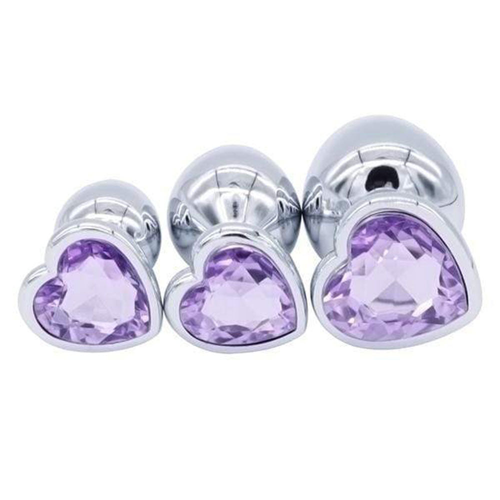 SMALL Heart Base Metal butt plug Sparkling Purple 7 cm - image 3