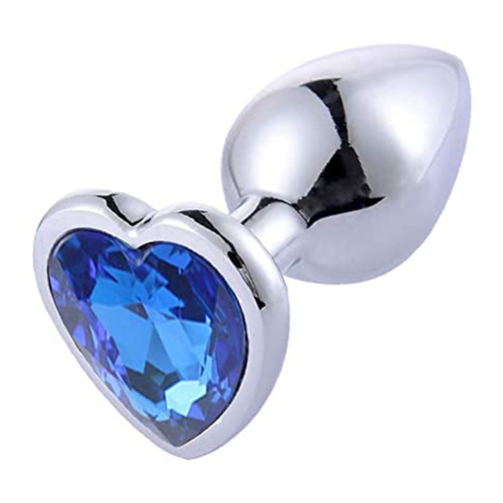 MEDIUM Heart Base Metal butt plug Blue 8 cm Secondary image