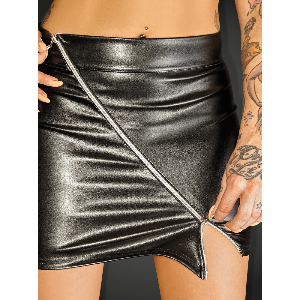 Noir Handmade Eco-Leather Miniskirt with 2 ways Zip