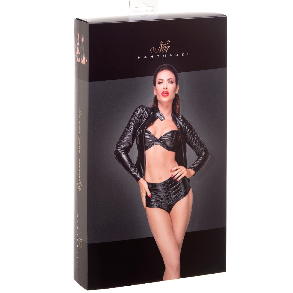 Noir Handmade Powerwetlook Jacket with Pleated Sleeves - image 2