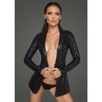 Noir Handmade Powerwetlook Jacket with Narrow Flaps