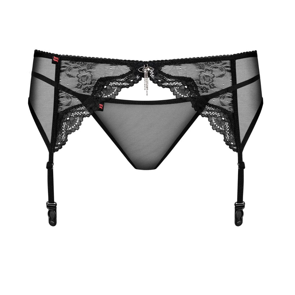 Obsessive Charms Garter Belt with Thong Black