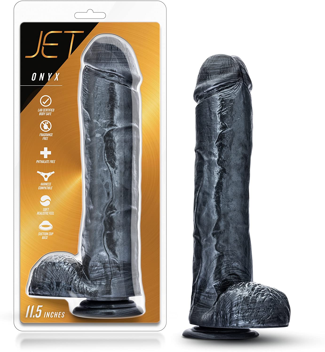 Jet Onyx Carbon metallic Black Cock and Balls 11 inch dildo Κύρια εικόνα προϊόντος