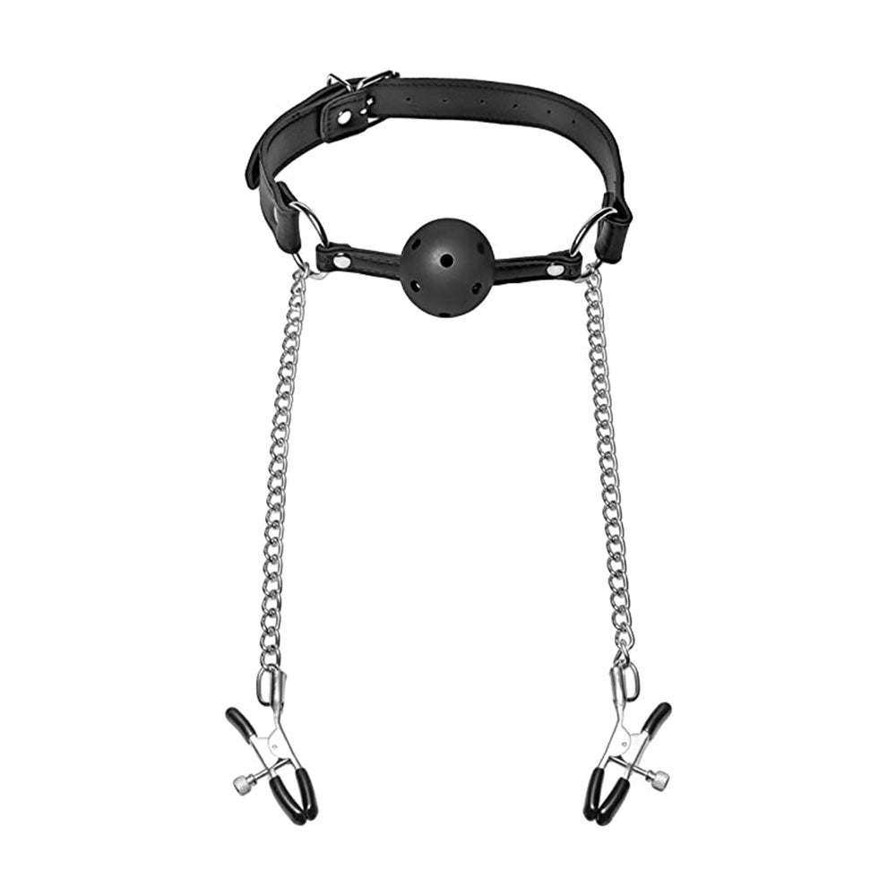 Breathable ball gag with adjustable pressure nipple Clamps - image 3