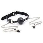 Breathable ball gag with adjustable pressure nipple Clamps