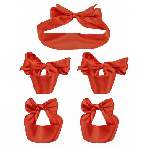 Red Silky Blindfold Wrist Ankle Sash Restraints Set
