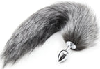 Grey Faux Fur Fox Tail with metal butt plug SMALL - image 2
