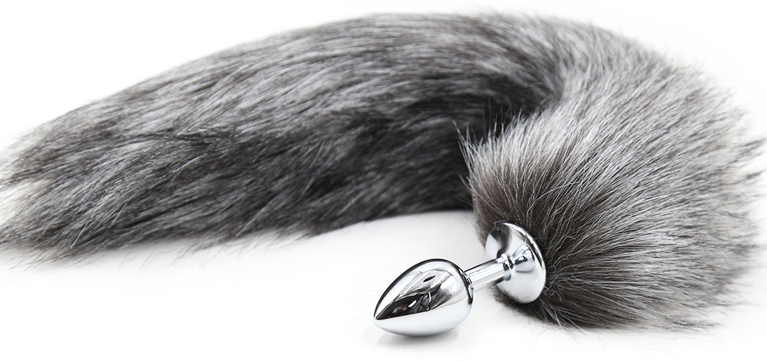 Grey Faux Fur Fox Tail with metal butt plug SMALL - image 6