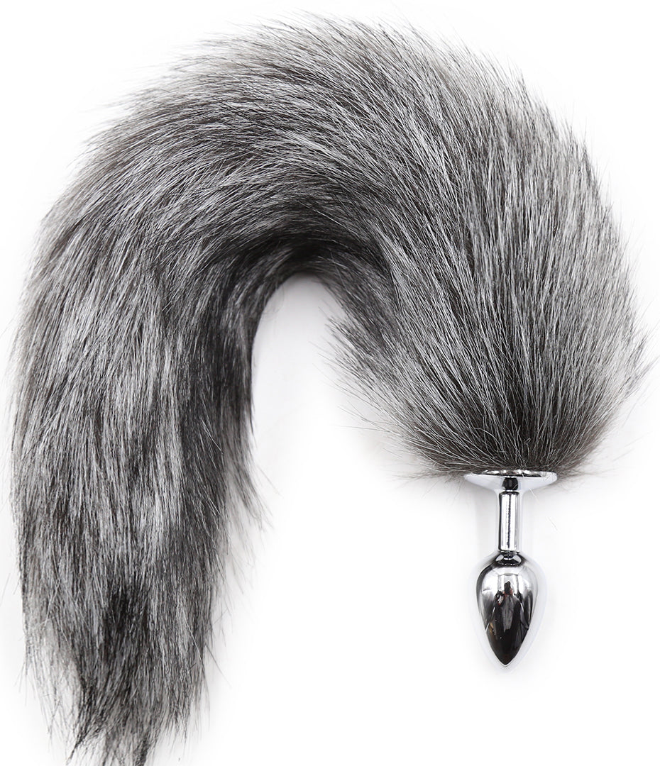 Grey Faux Fur Fox Tail with metal butt plug SMALL - image 9