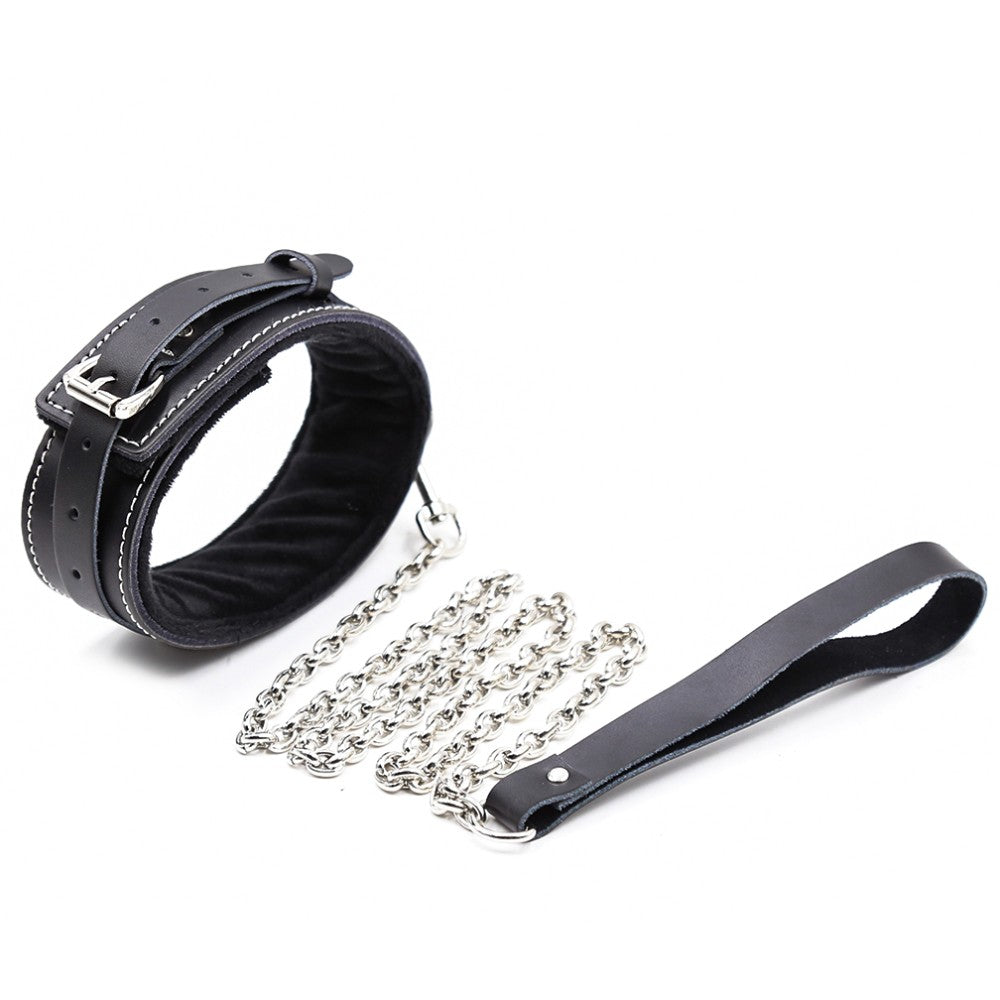 Naughty Toys Black leather Collar with metal Leash Κύρια εικόνα προϊόντος