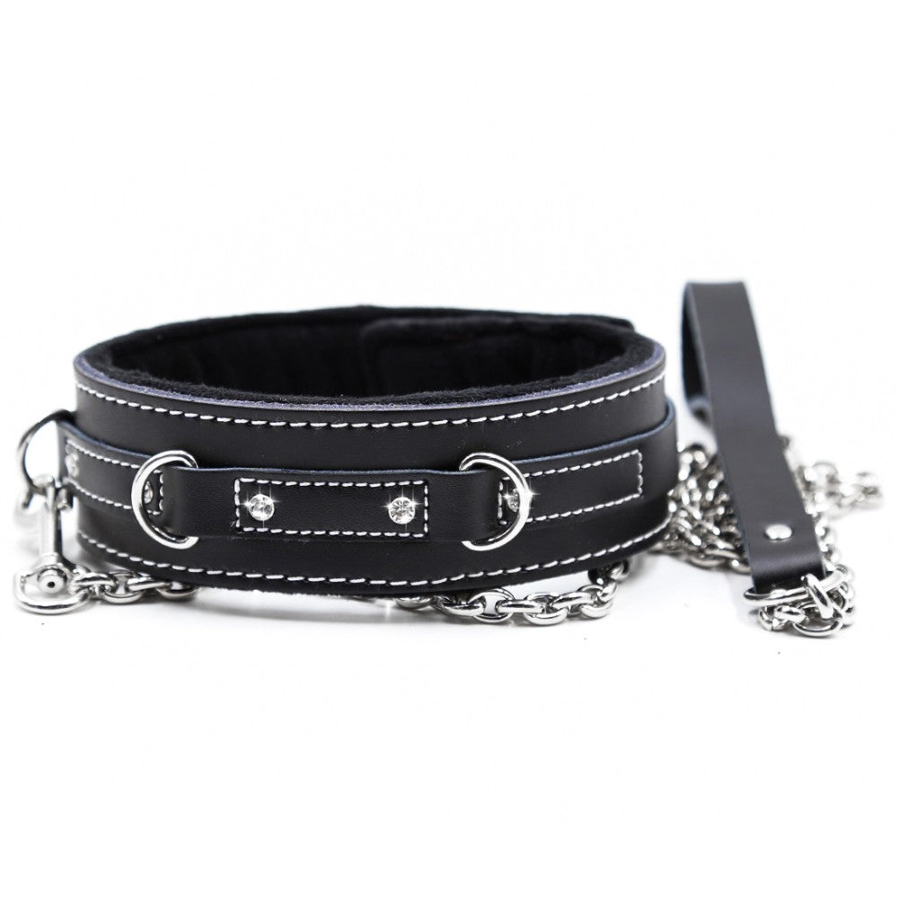 Naughty Toys Black leather Collar with metal Leash Δευτερεύουσα εικόνα προϊόντος