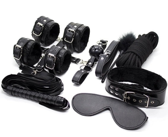 Greek Lovers BDSM Bondage BLACK Set of 10 Accessories