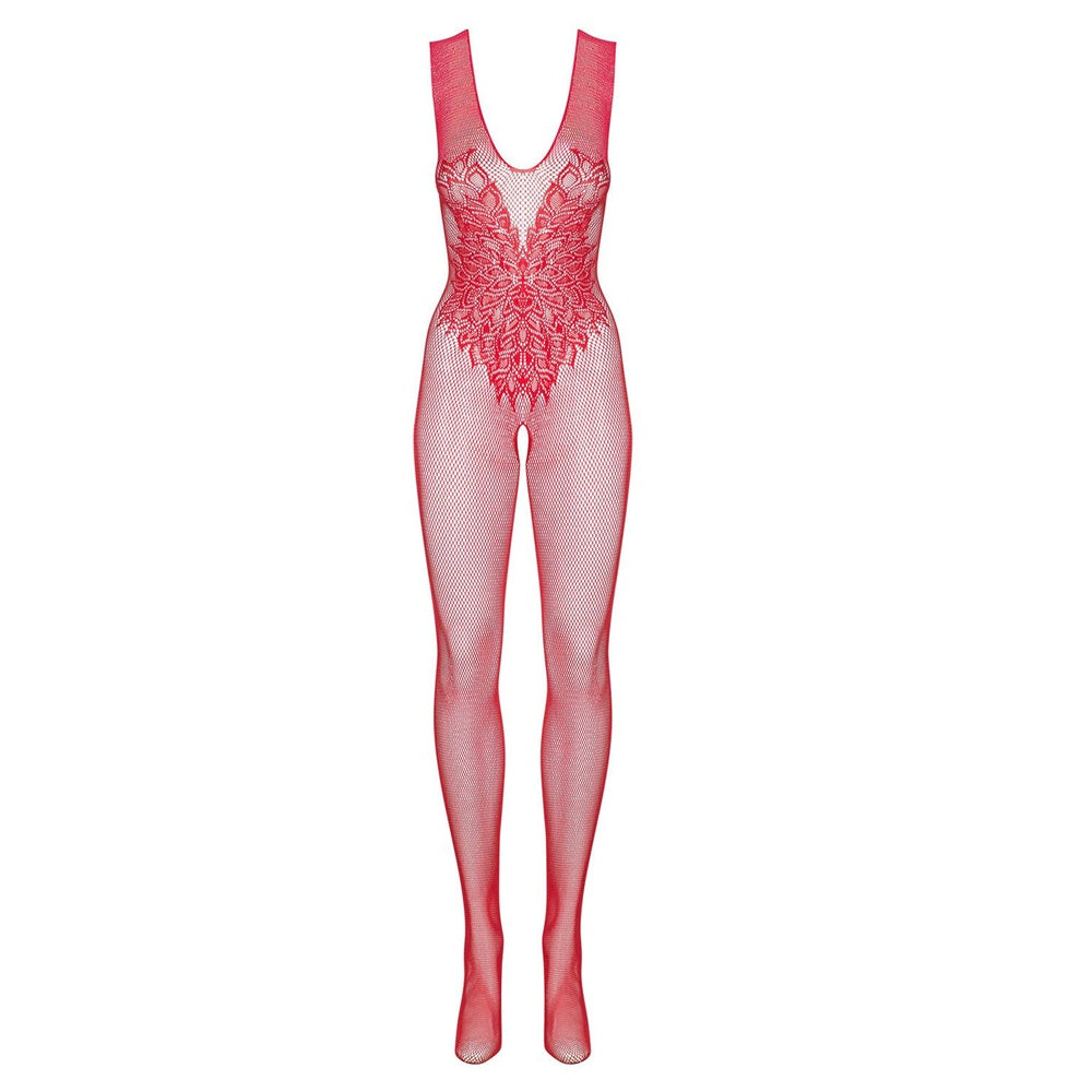 Plus Size Obsessive Red Knitted Floral Bodystocking