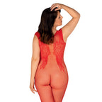 Plus Size Obsessive Red Knitted Floral Bodystocking