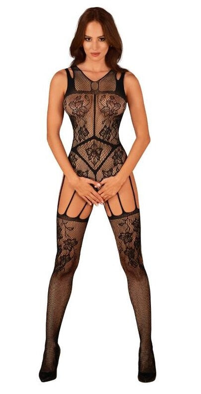 Obsessive F239 Floral Patterned Bodystocking Black O/S - image 5