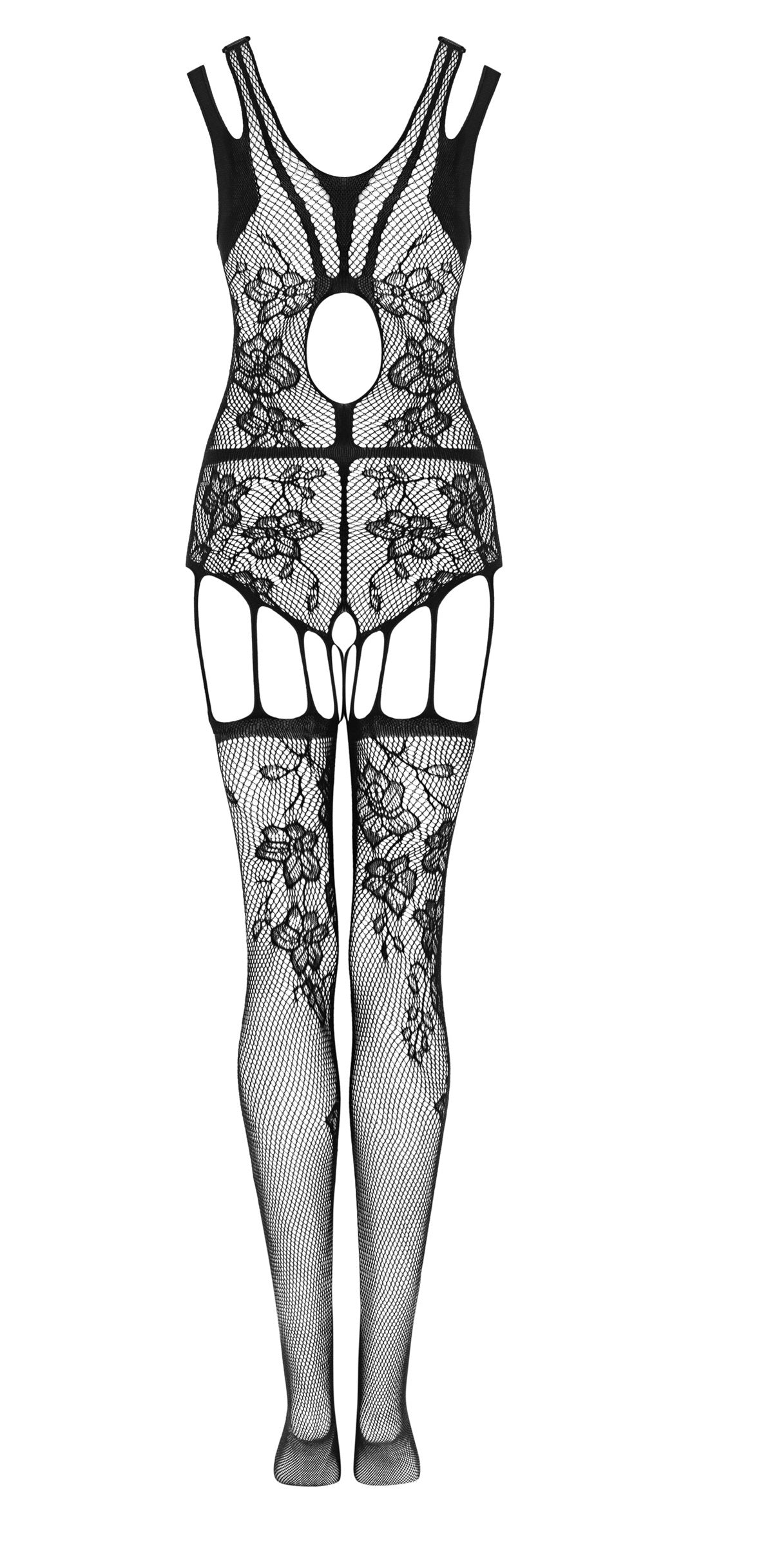 Obsessive F239 Floral Patterned Bodystocking Black O/S