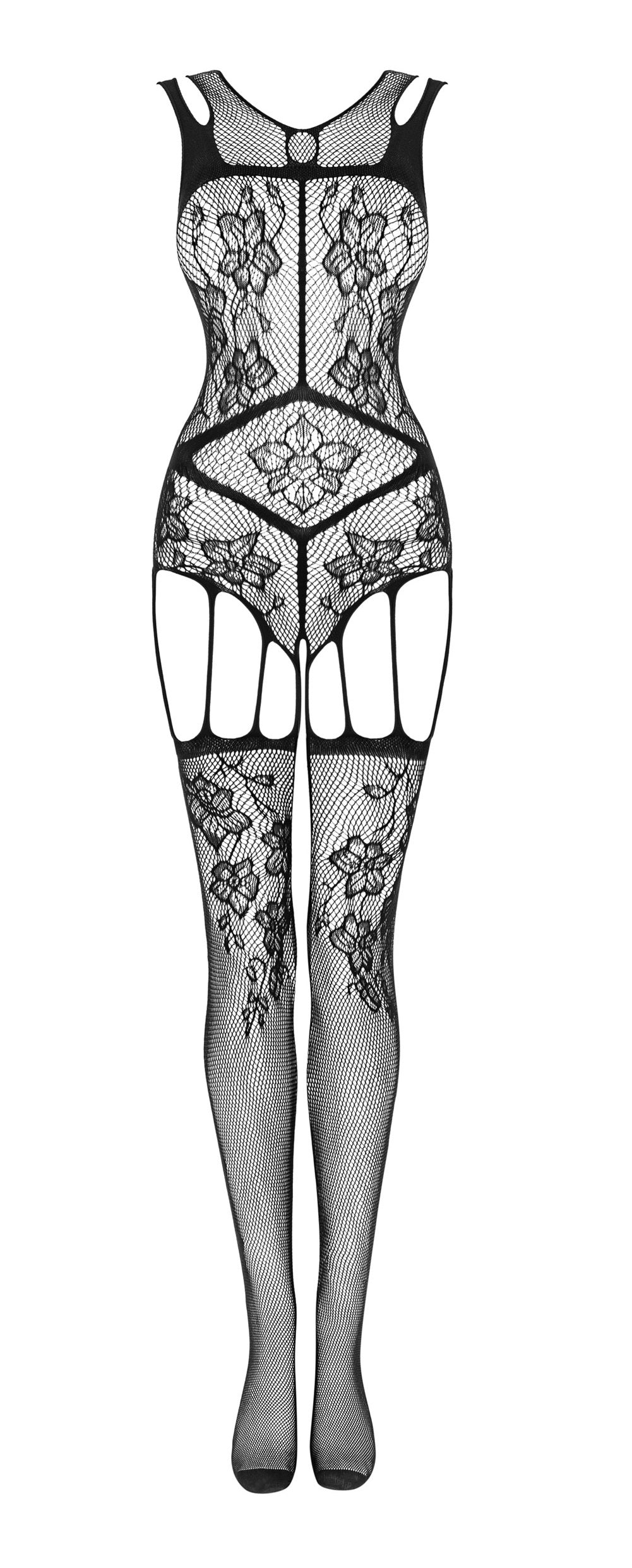 Obsessive F239 Floral Patterned Bodystocking Black O/S - image 3