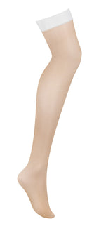 Obsessive S814 Beige Stockings with White Hem - image 2