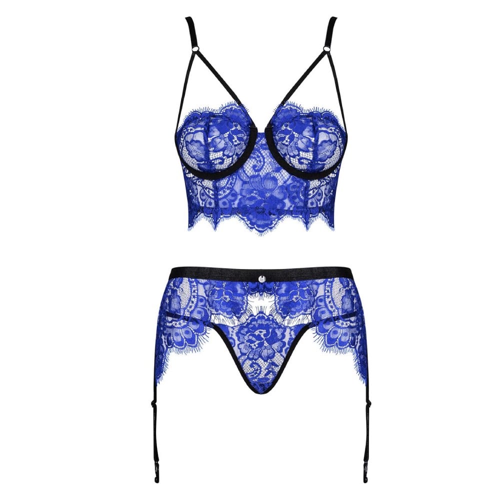 Obsessive Cobaltess Lace Set with Garter Belt