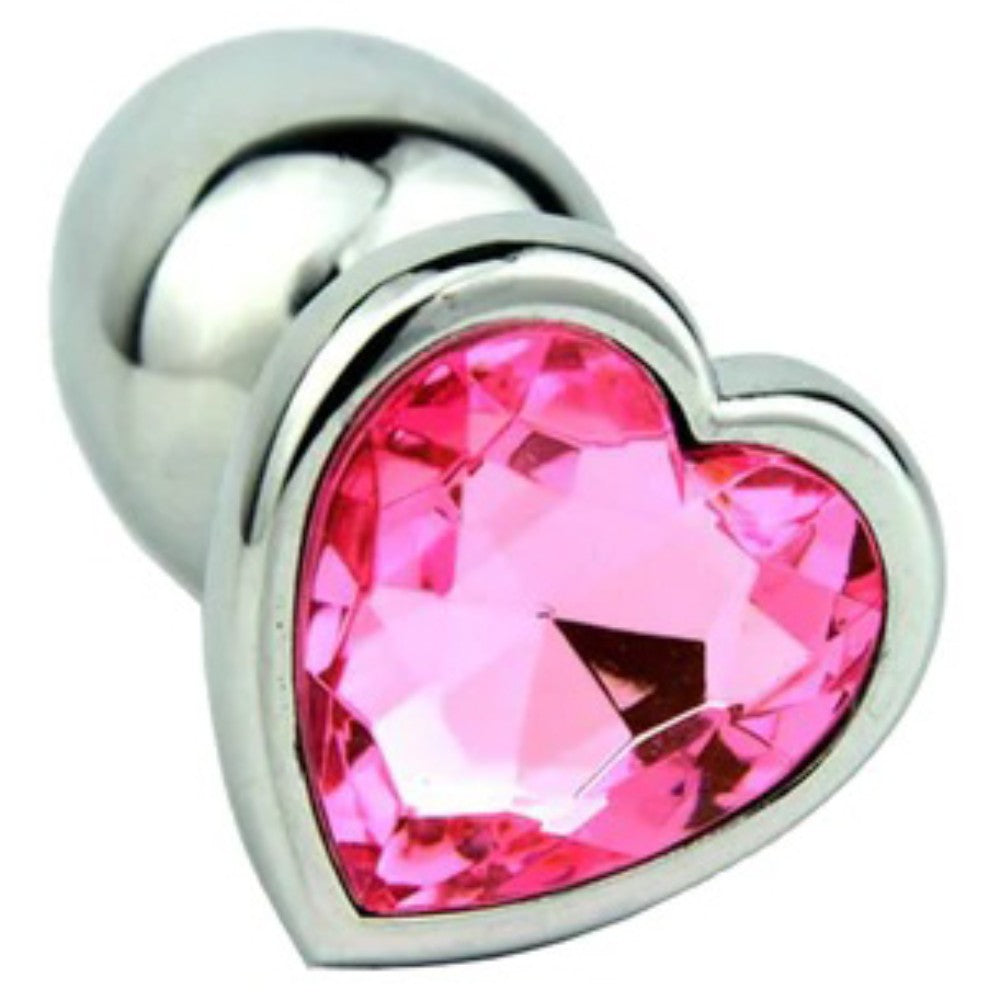 SMALL heart base metal butt plug Dark Pink 7 cm