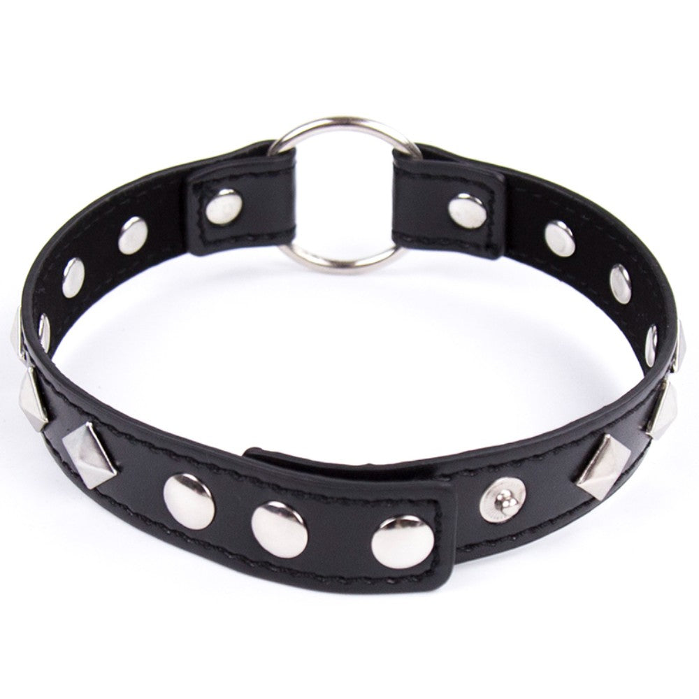 One size adjustable black faux leather studded neck collar - image 2