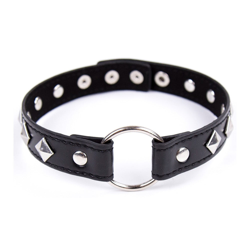 One size adjustable black faux leather studded neck collar
