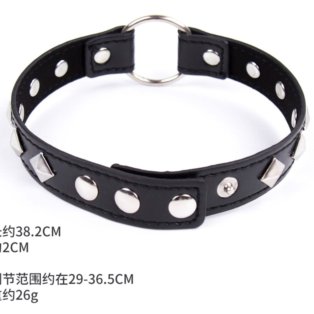 One size adjustable black faux leather studded neck collar - image 4