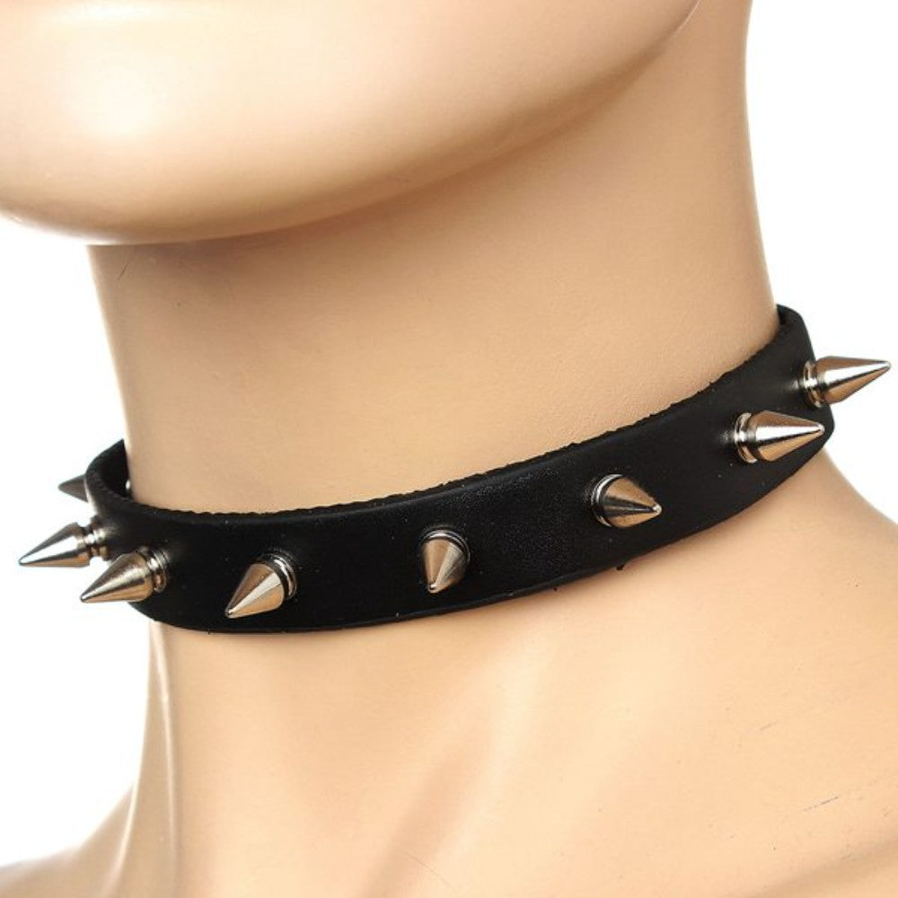 Adjustable leather neck collar choker with metal spikes - image 5