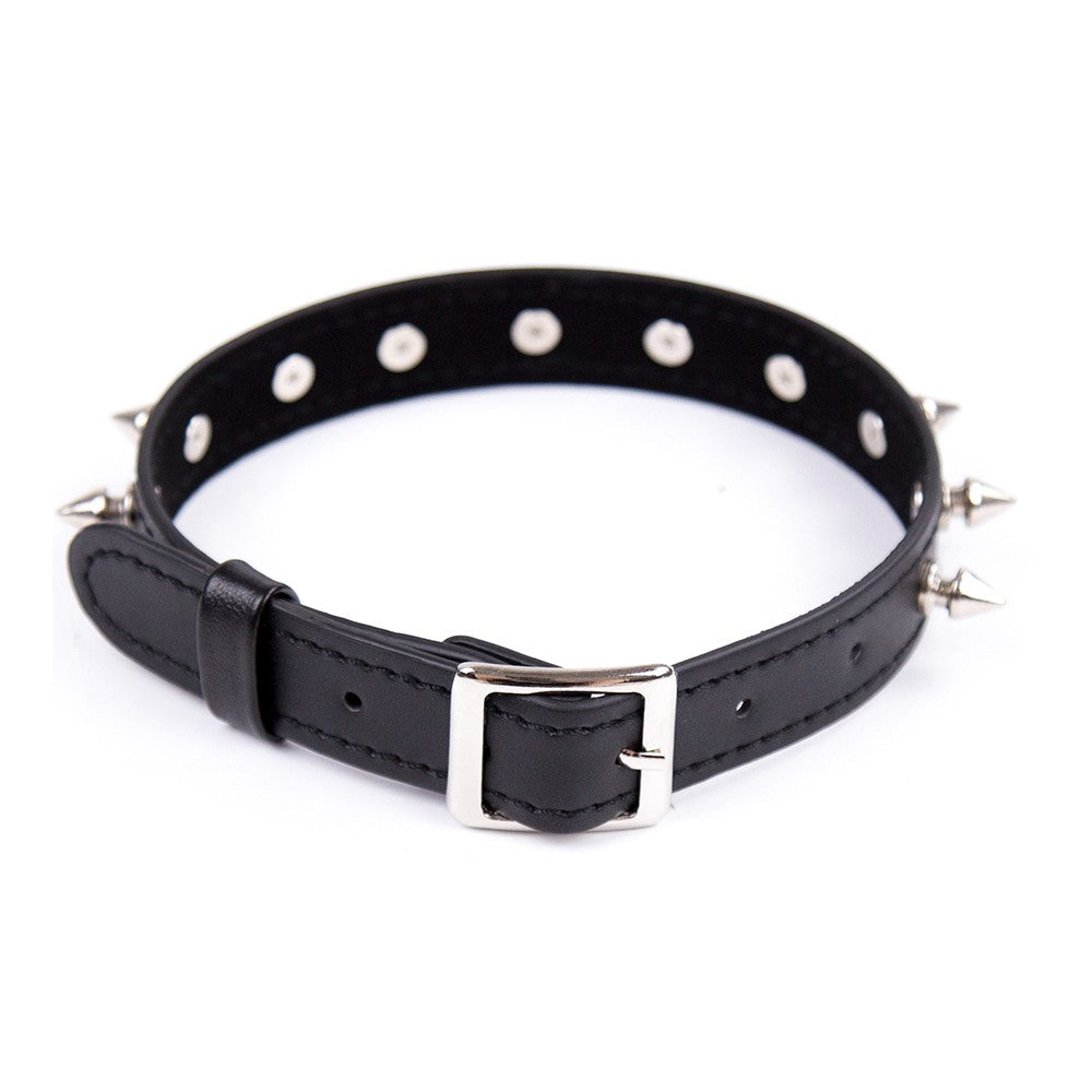 Adjustable leather neck collar choker with metal spikes - image 2