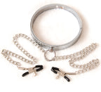 Naughty Toys metal neck collar with chained nipple clamps LARGE - image 2