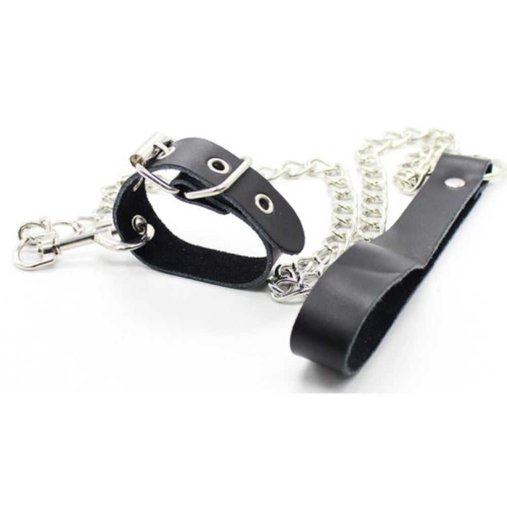 Cock ring with metal chain leash
