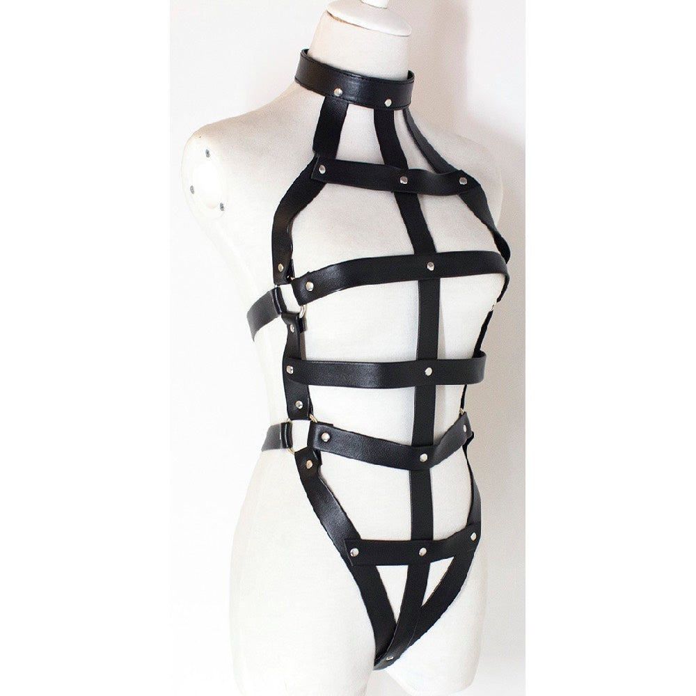Naughty Toys Faux Leather Strappy Harness with Open Cups OS - image 5