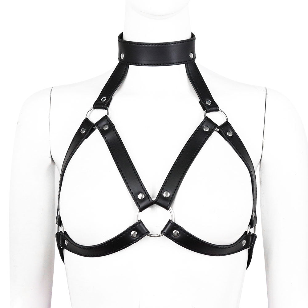 Fetish fashion leather body chest straps harness bra - image 7
