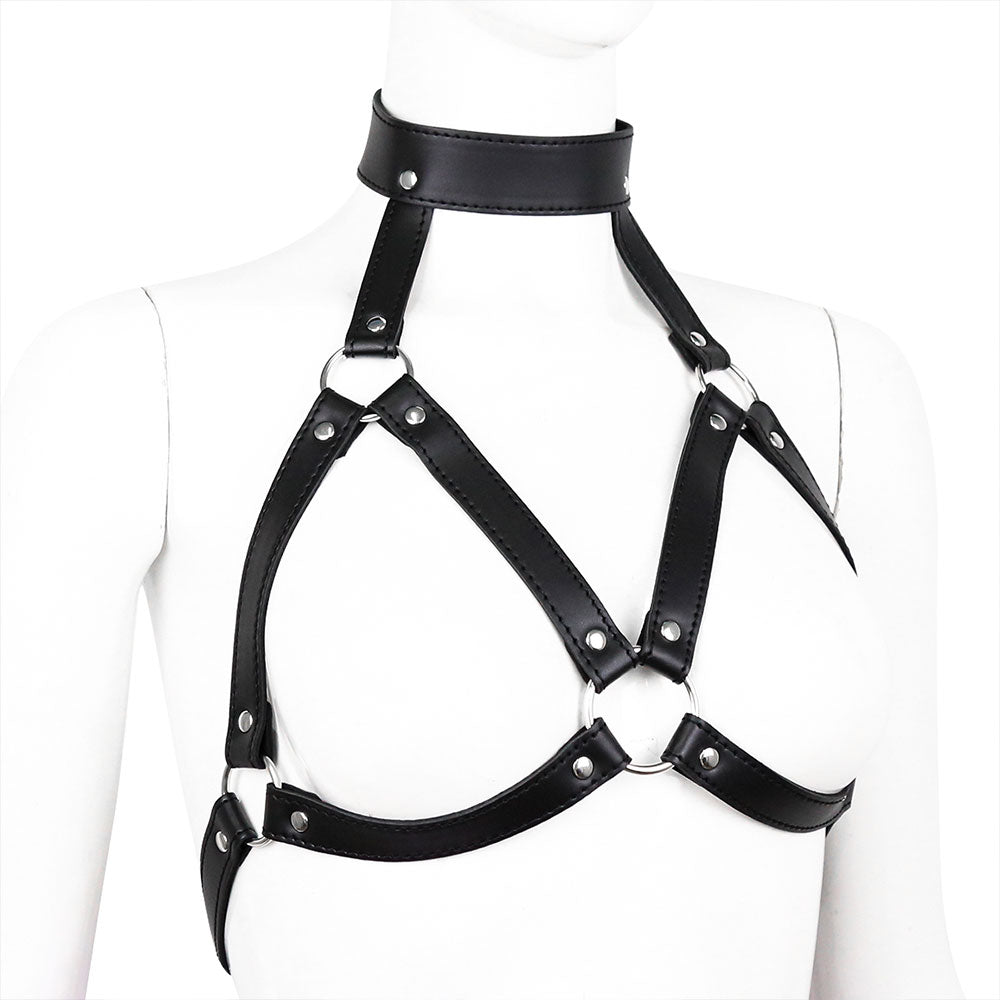 Fetish fashion leather body chest straps harness bra - image 8