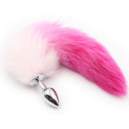 White with Pink tip faux fur Fox tail with metal butt plug SMALL - image 3