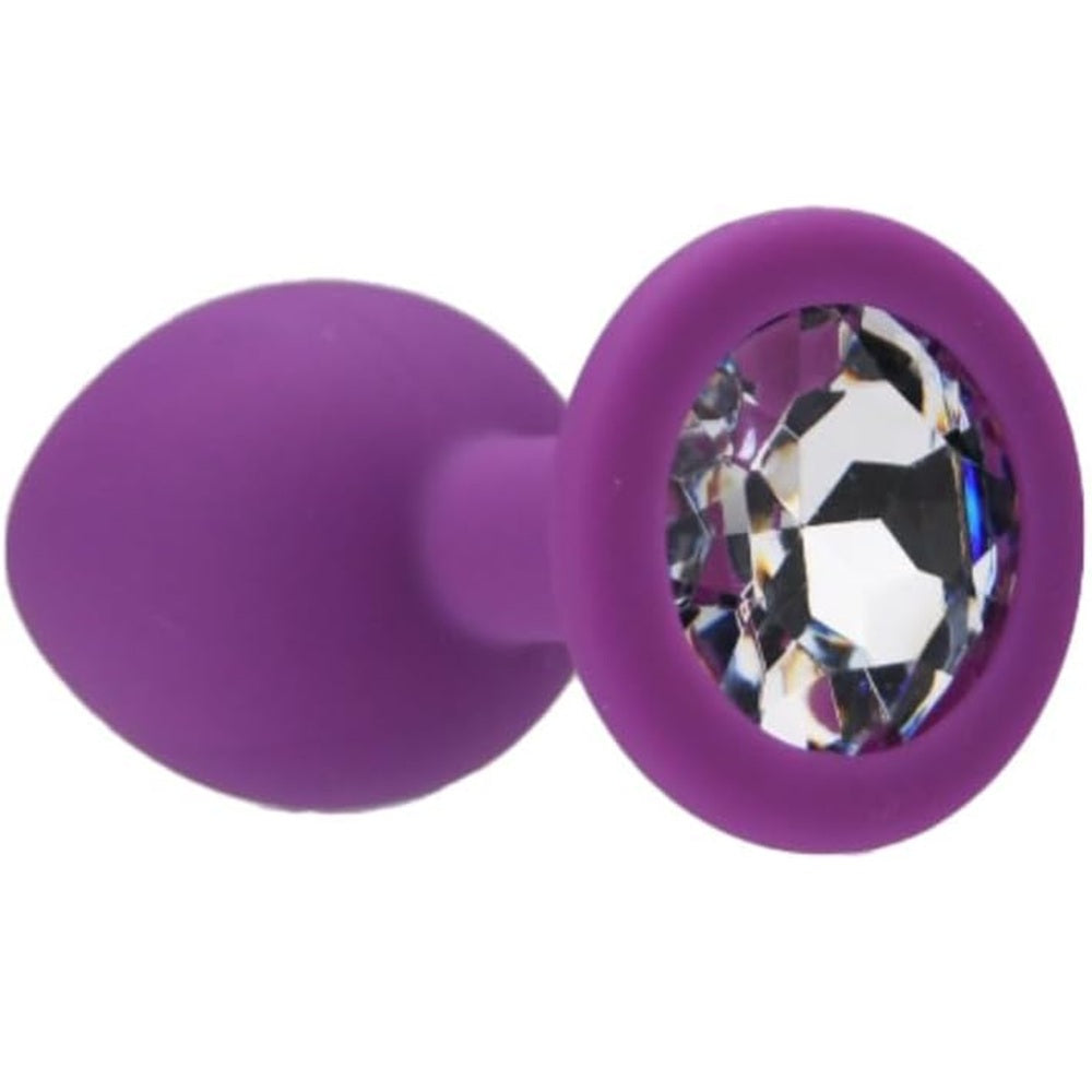 Small PURPLE silicone butt plug with CLEAR Jewel Κύρια εικόνα προϊόντος