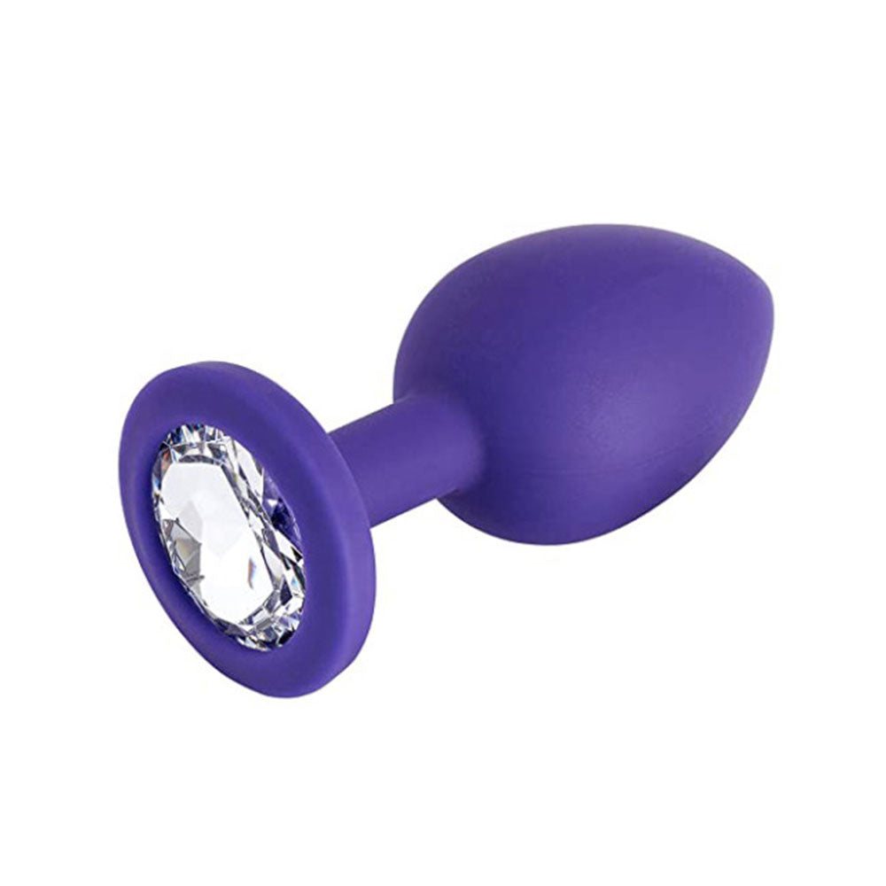 Small PURPLE silicone butt plug with CLEAR Jewel - image 6