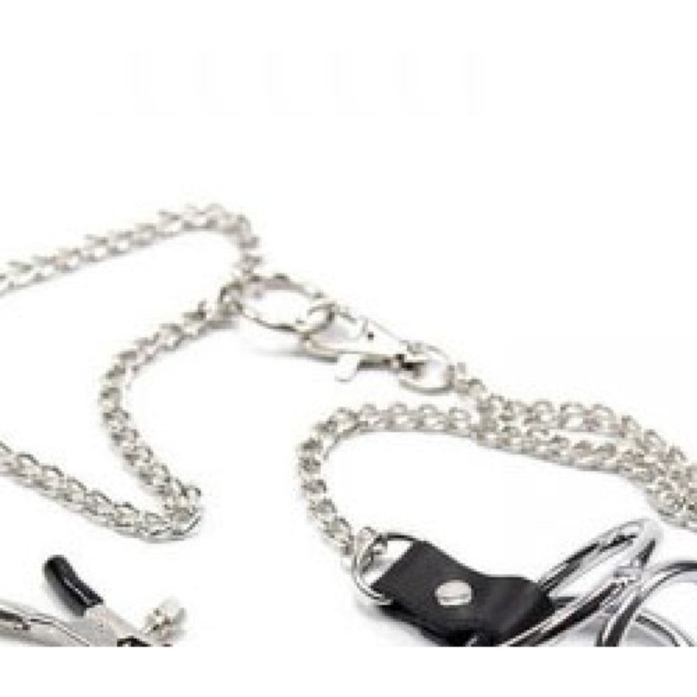 Chain Nipple Clamps with Triple Cock Ring SMALL - image 2