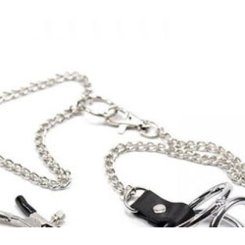 Chain Nipple Clamps with Triple Cock Ring MEDIUM - image 2