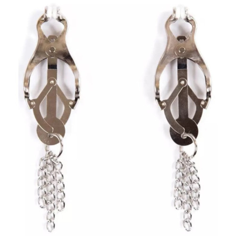 Japanese Style Clover Nipple Clamps with Chain Tassels Tits