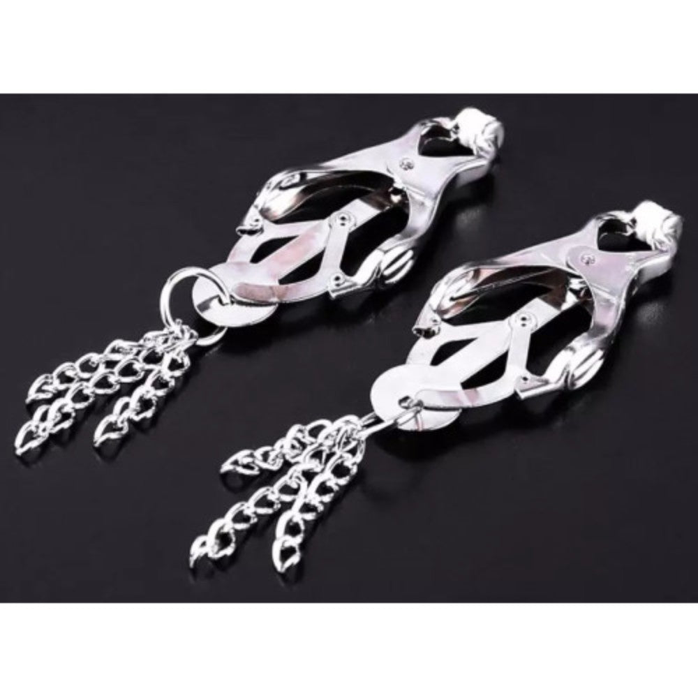 Japanese Style Clover Nipple Clamps with Chain Tassels Tits - image 3