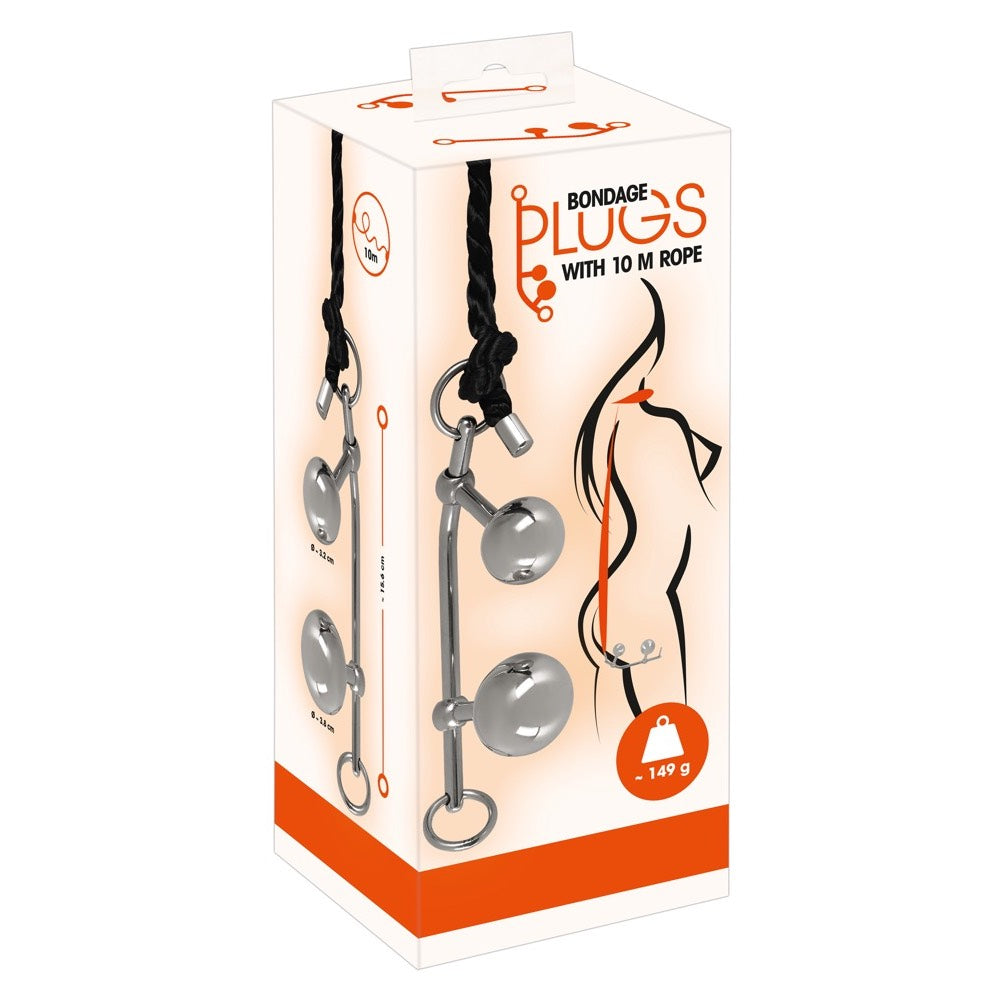 Bondage anal metal plugs with 10 m rope