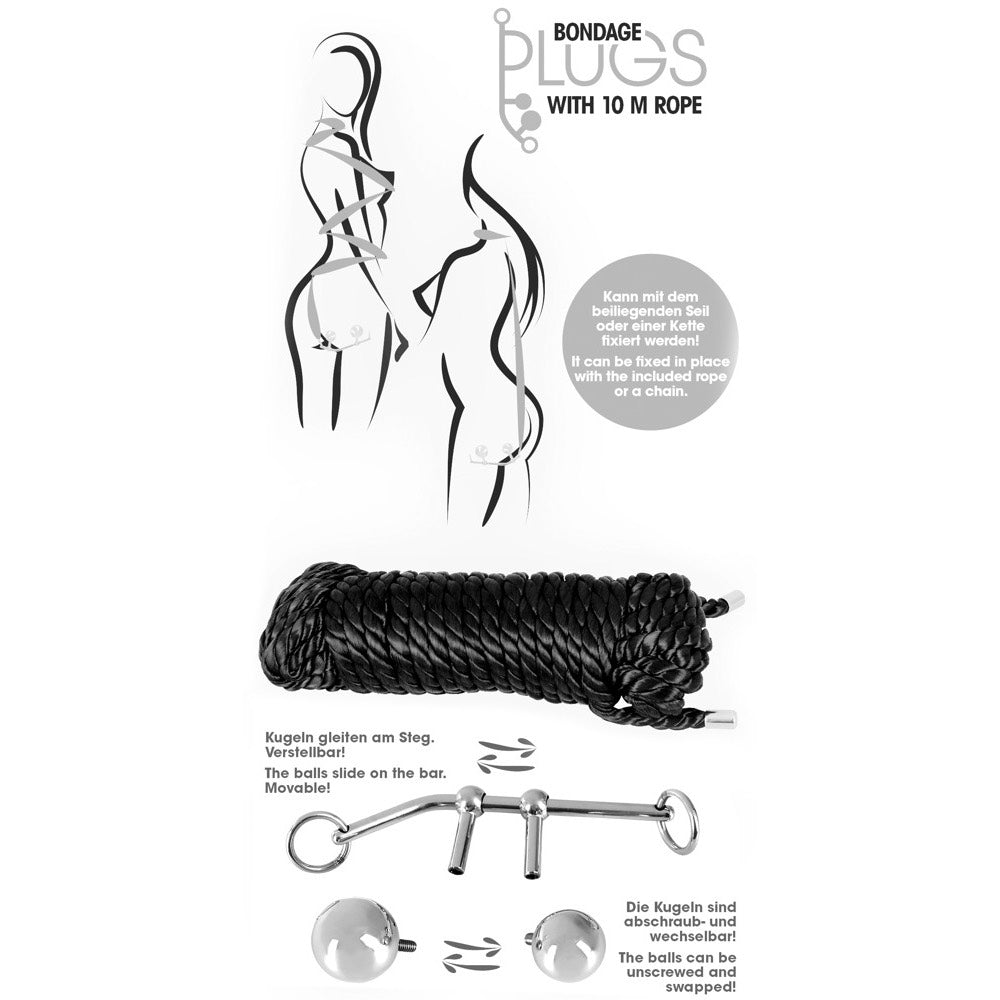 Bondage anal metal plugs with 10 m rope - image 6