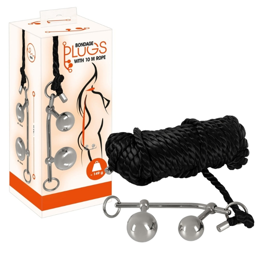 Bondage anal metal plugs with 10 m rope