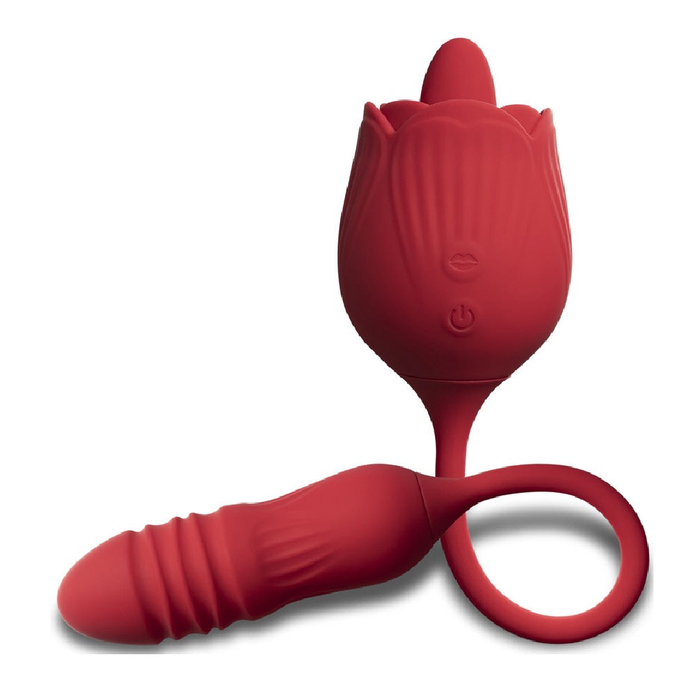 RED silicone clitoral Rose Licking Tongue with thrusting Bullet Vibrator Δευτερεύουσα εικόνα προϊόντος
