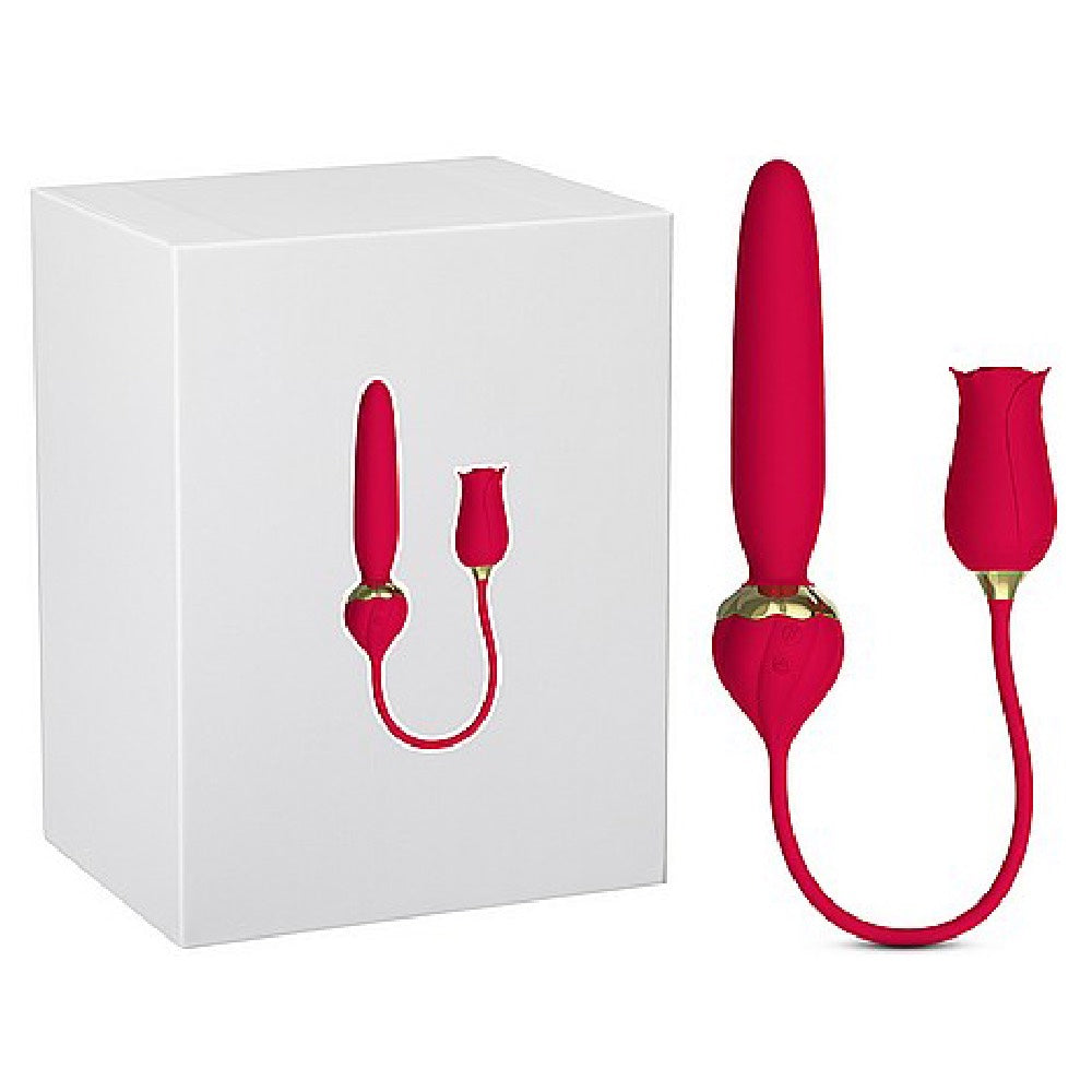 Silicone clit suction Rose with thrusting Wand vibrator