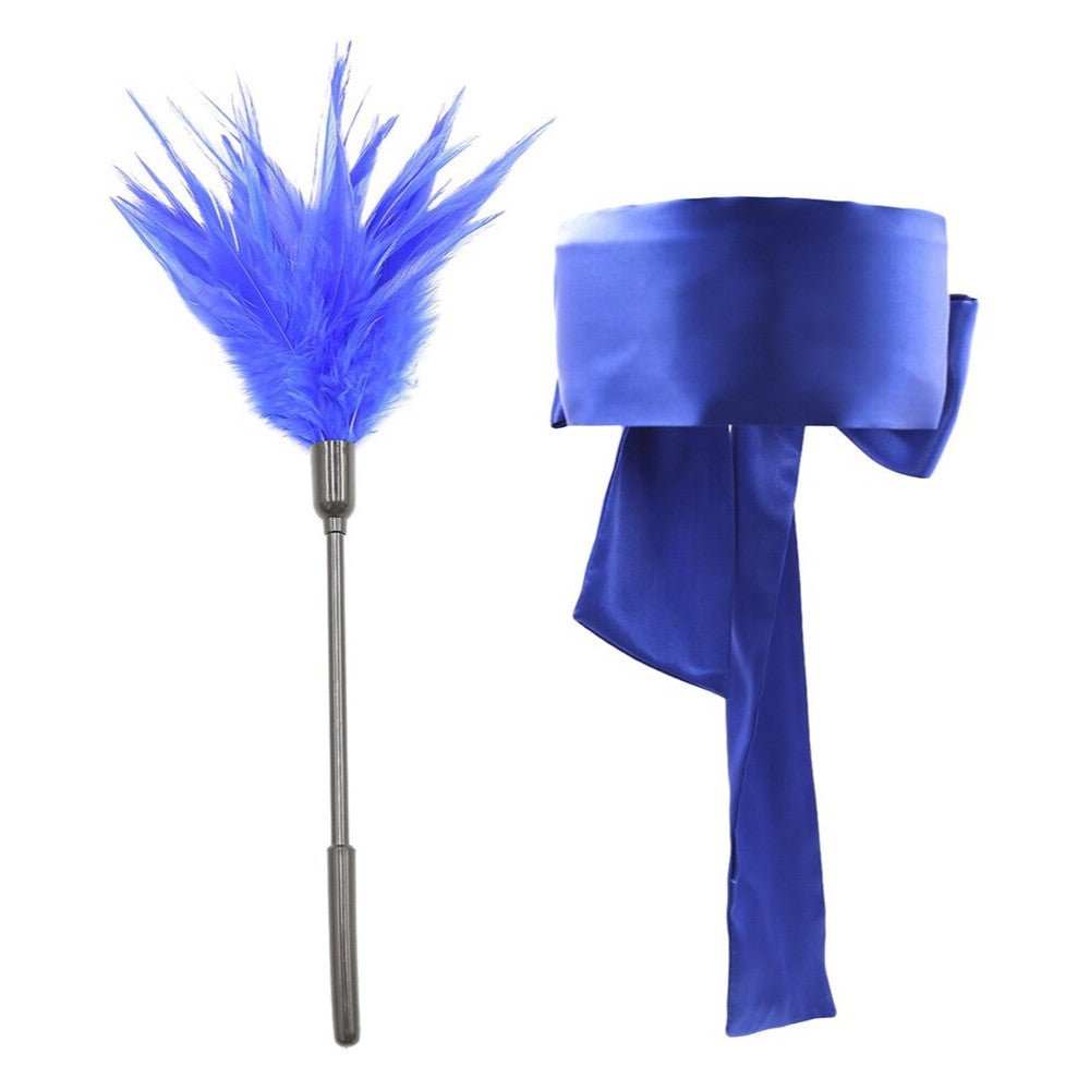 Mystery blue shiny silky Blindfold with a Feather tickler SET - image 4