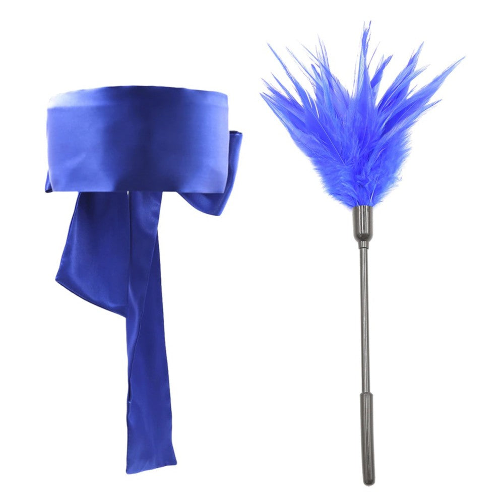 Mystery blue shiny silky Blindfold with a Feather tickler SET - image 6