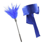 Mystery blue shiny silky Blindfold with a Feather tickler SET